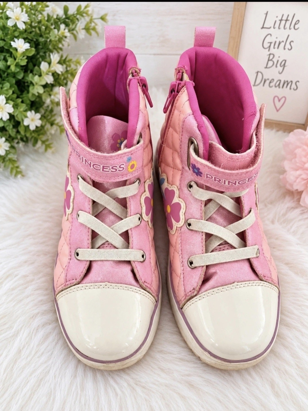Girls' Pink 'Princess' Floral High-Top Boots